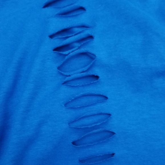 Destroyed Slashed Royal Blue Tee - Picture 2 of 6